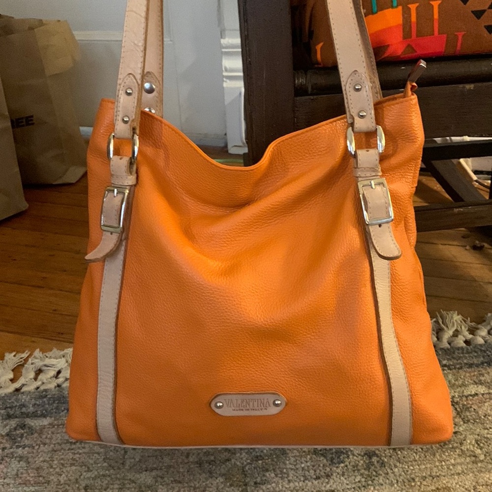 Valentina Vibrant Orange and Tan Shoulder Bag